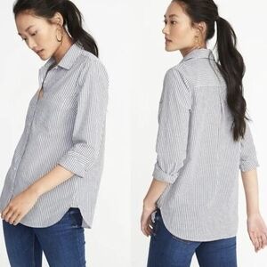 Old Navy Striped Gray and White Tunic Style Shirt